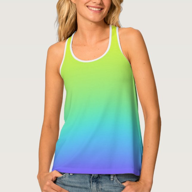 Green Turquoise Ombre Gradient Yoga and Gym Tank Top (Front)