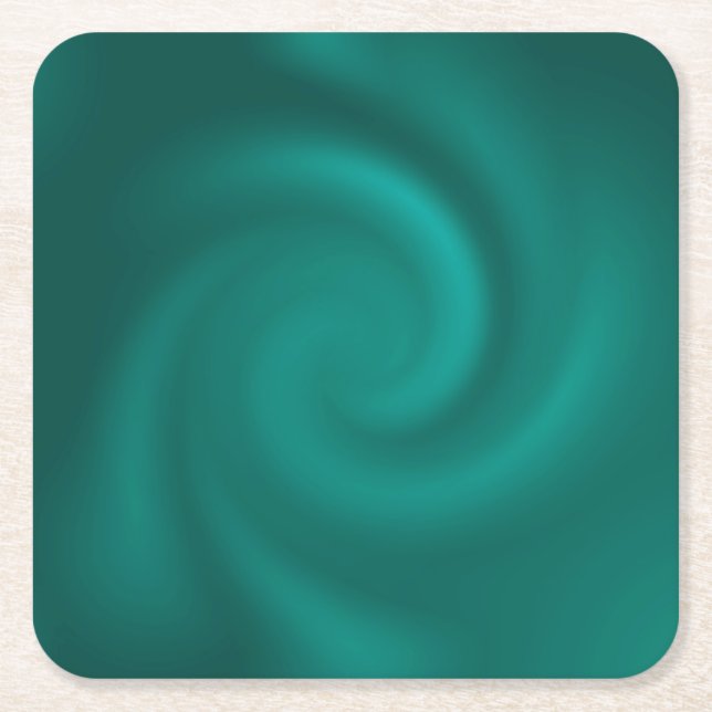 Green, turquoise spiral pattern.  square paper coaster (Front)