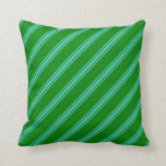 [ Thumbnail: Green & Turquoise Striped Pattern Throw Pillow ]