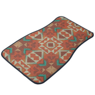 Green Turquoise Teal Orange Brown Red Tribal Art Car Floor Mat