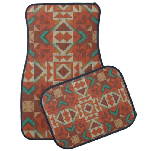 Green Turquoise Teal Orange Brown Red Tribal Art Car Floor Mat