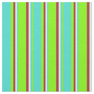 Green, Turquoise, White & Brown Colored Lines Fabric