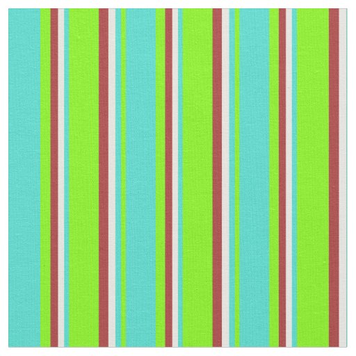 Green, Turquoise, White & Brown Colored Lines Fabric
