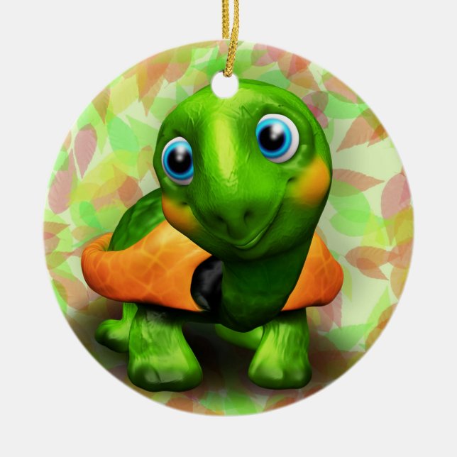 Green Turtle Baby 3D Circle Ornament (Front)