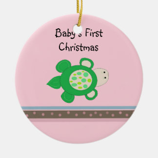 Green Turtle Baby's First Christmas Ceramic Ornament