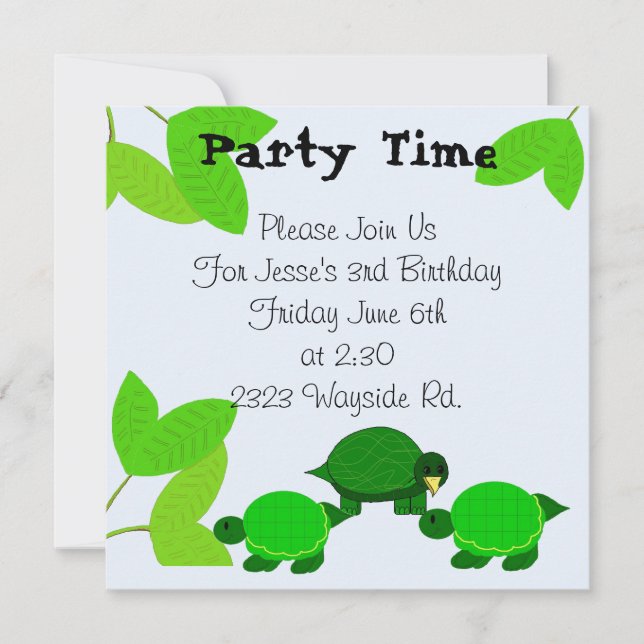 Green Turtle Birthday Invitation (Front)