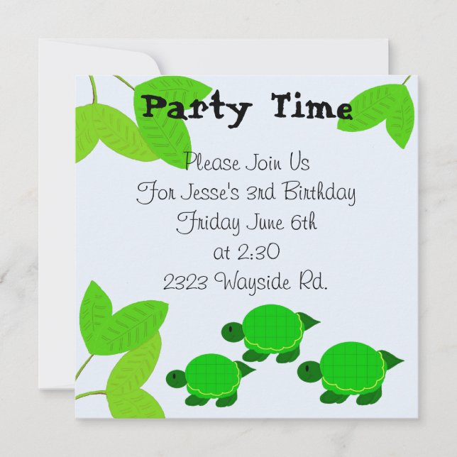 Green Turtle Birthday Invitation (Front)