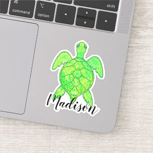 Green Turtle Custom Name Sticker