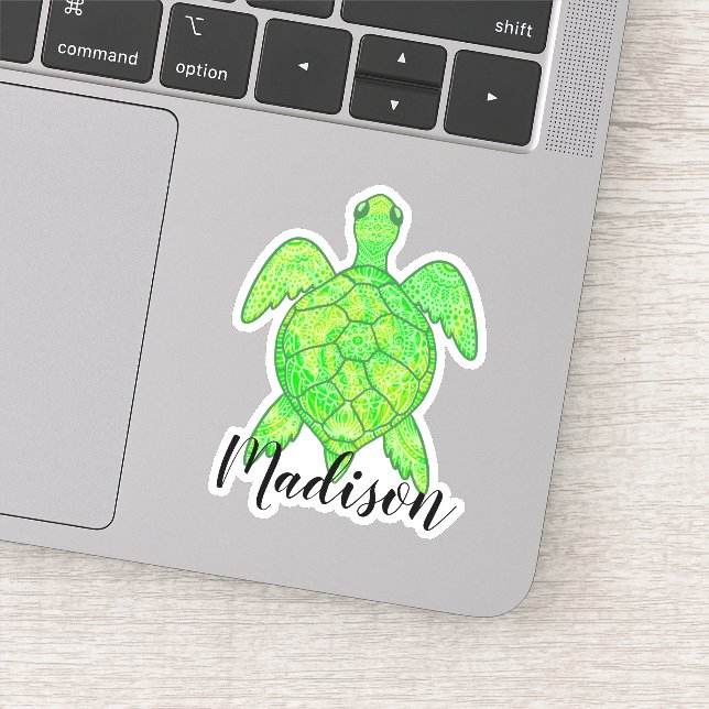 Green Turtle Custom Name Sticker (Detail)