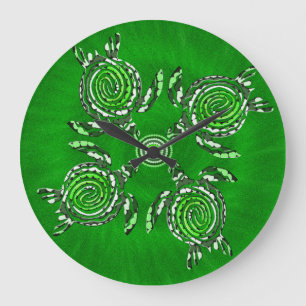 Green Turtle Dot Art, Large Clock