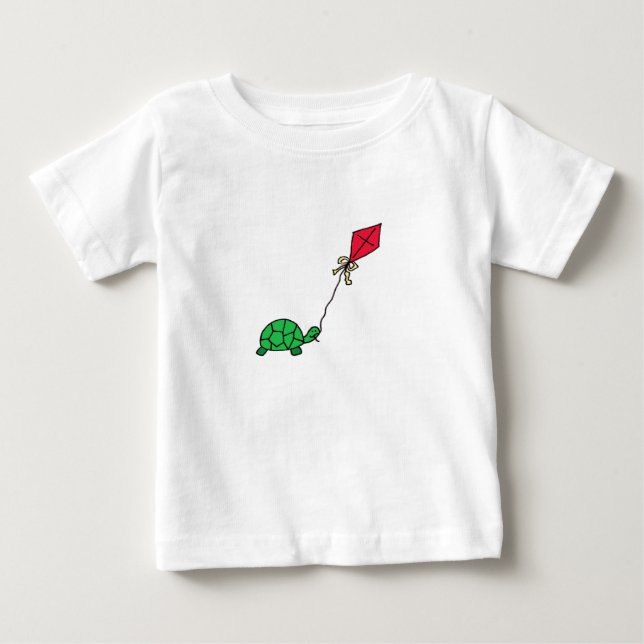 Green Turtle Flying Red Kite Baby T-Shirt (Front)