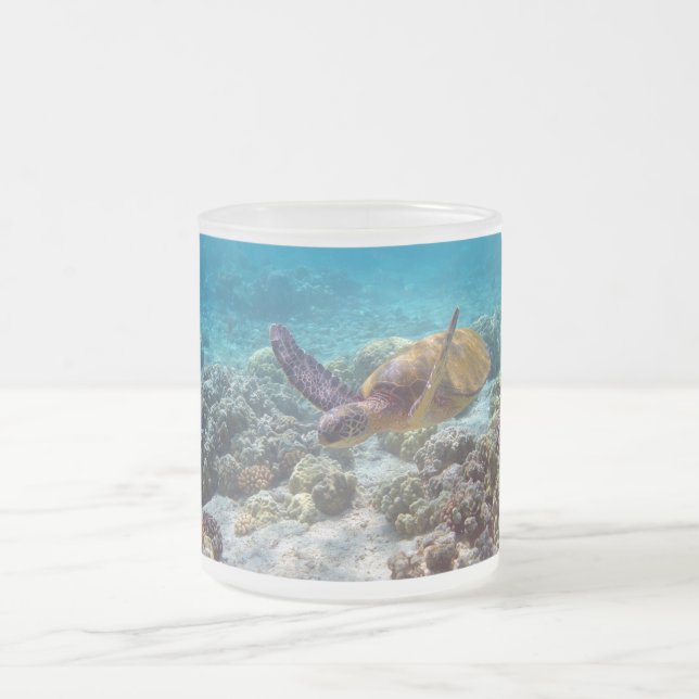 Green Turtle Frosted Glass Coffee Mug (Center)