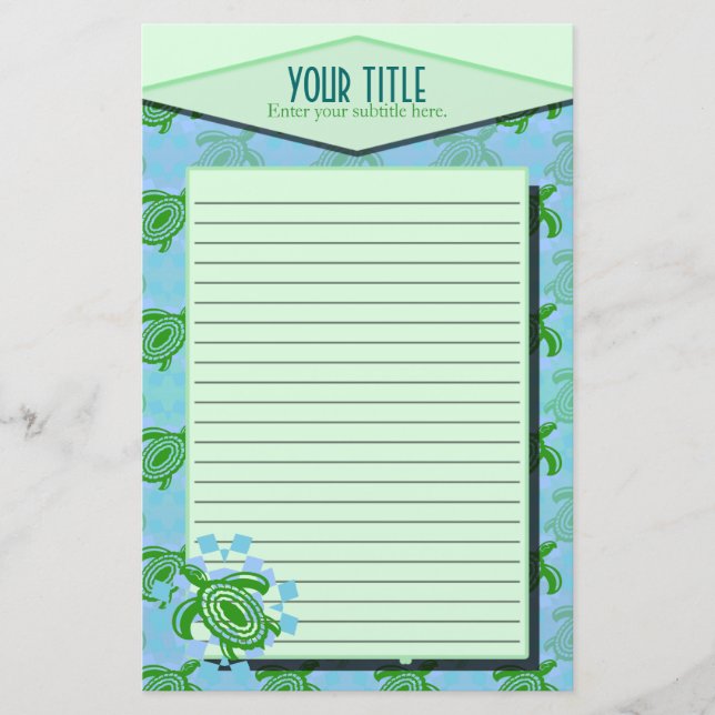 Green Turtle Lined Stationery (Front)