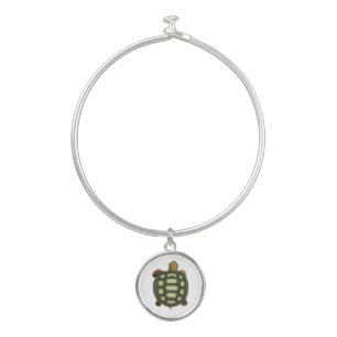 Green Turtle on White Background Bangle Bracelet