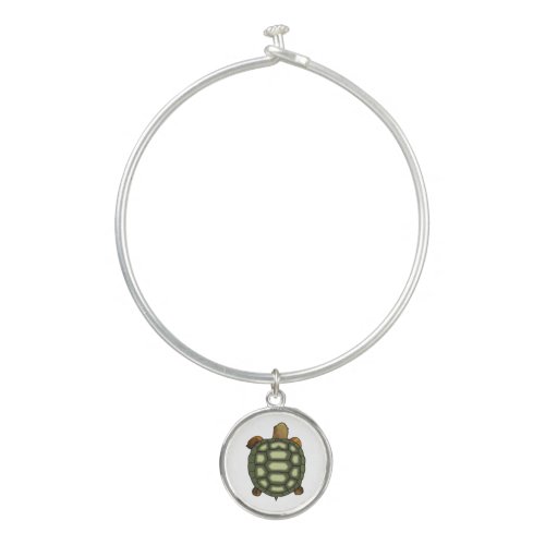 Green Turtle on White Background Bangle Bracelet