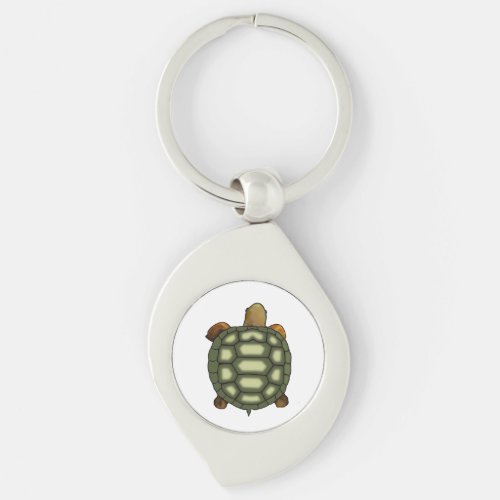 Green Turtle on White Background Keychain