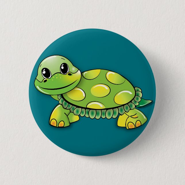 Green turtle pinback button (Front)