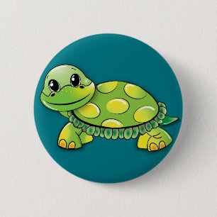 Green turtle pinback button