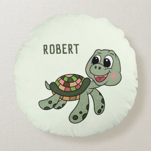 Green turtle round pillow