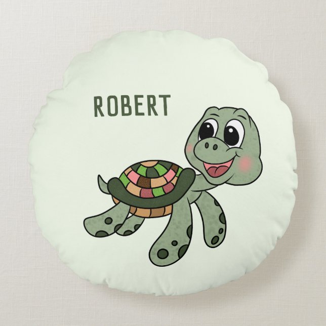 Green turtle round pillow (Front)