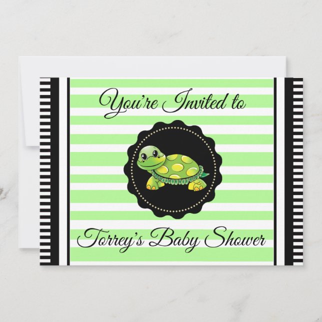 Green Turtle Themed Boy's  Baby Shower Invitation (Front)