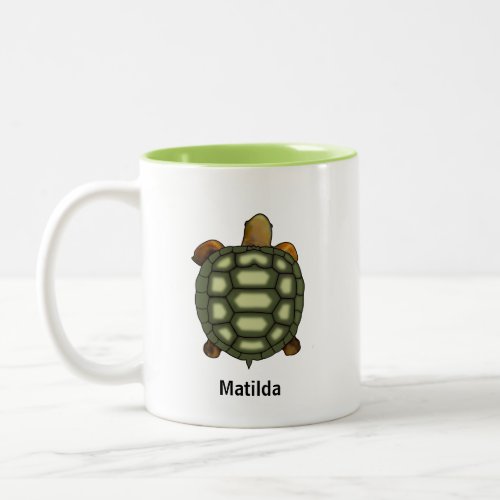 Green Turtle with Editable Name  Monogram Two_Tone Coffee Mug