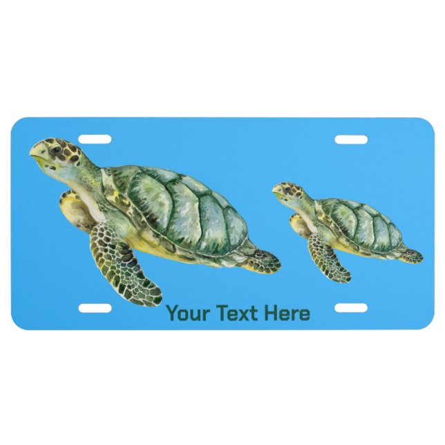 Green Turtles Blue Water Hawaii License Plate (Front)