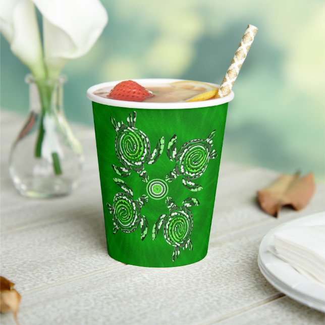 Green Turtles Dot Art, Paper Party Cups (Insitu)