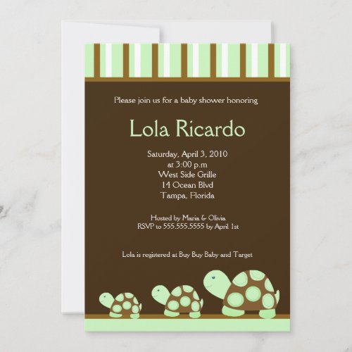 Green Turtles Striped Baby Shower invite 5 x 7