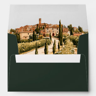 Green Tuscan Hill Town Wedding Return Address Envelope