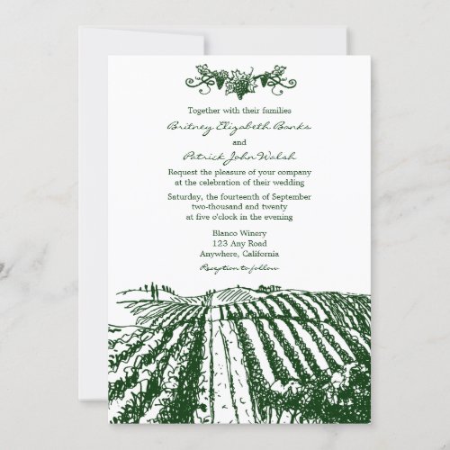 Green Tuscan Winery Vineyard Wedding Invitations