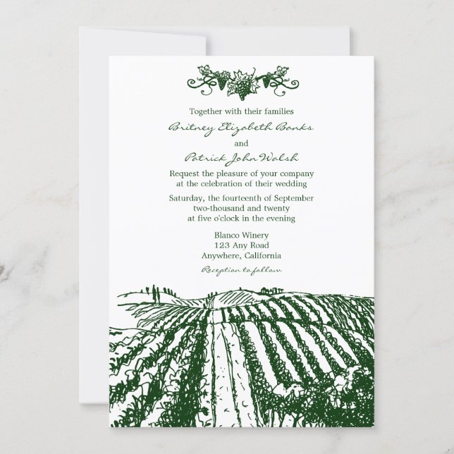 Green Tuscan Winery Vineyard Wedding Invitations (Front)