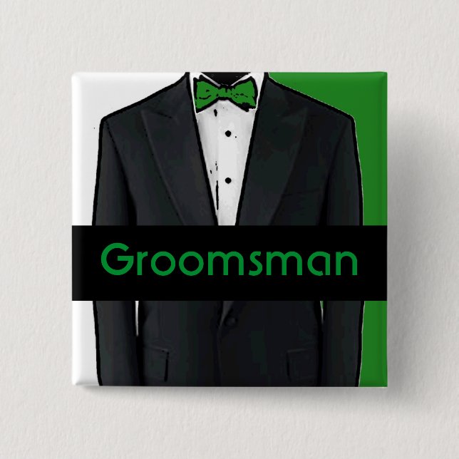 Green tuxedo customizable groomsman button (Front)
