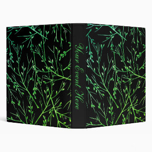 Green Twigs on Black 3 Ring Binder