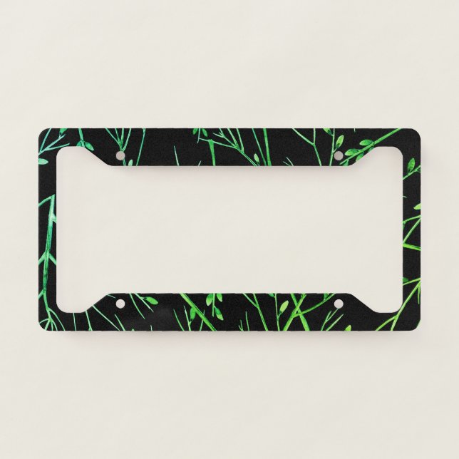 Green Twigs on Black  License Plate Frame (Front)