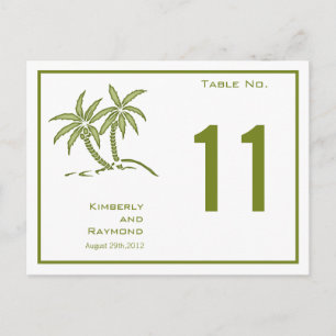 Green Twin Palm Trees Tropical Table Number Card
