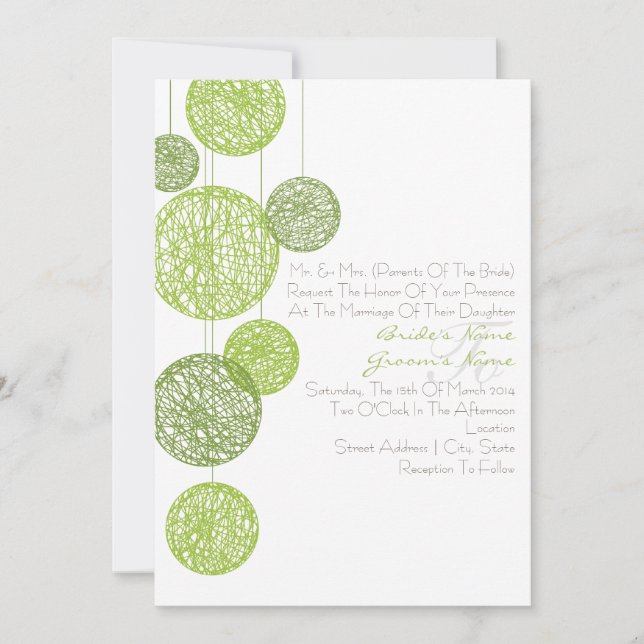 Green Twine Globes Wedding Invitation (Front)