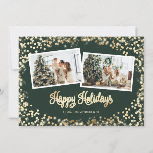 Green Twinkle Lights Stars Photo Holiday Card