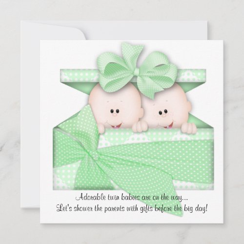 Green TWINS Baby Shower Invitation or Announcement