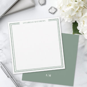 Green Two Border Name Monogram Square Note Card