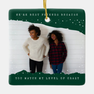 Green Two Photo Typewriter Best Friend Holiday Ceramic Ornament