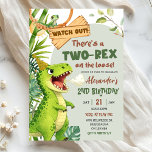 Green Two Rex On The Loose Second Birthday Invitation<br><div class="desc">Green Dinosaur Theme Second Birthday,  Green Two Rex Second Birthday,  Green T-rex Theme Second Birthday,  Green Arch Prehistoric Theme Birthday,  Two Rex On The Loose,  Wild Dinosaur Tworex Third Birthday,  Green Prehistoric Third Birthday Invitation, </div>