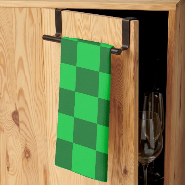 Green Two Toned Checkerboard Pattern Kitchen Towel (Thirds Fold)