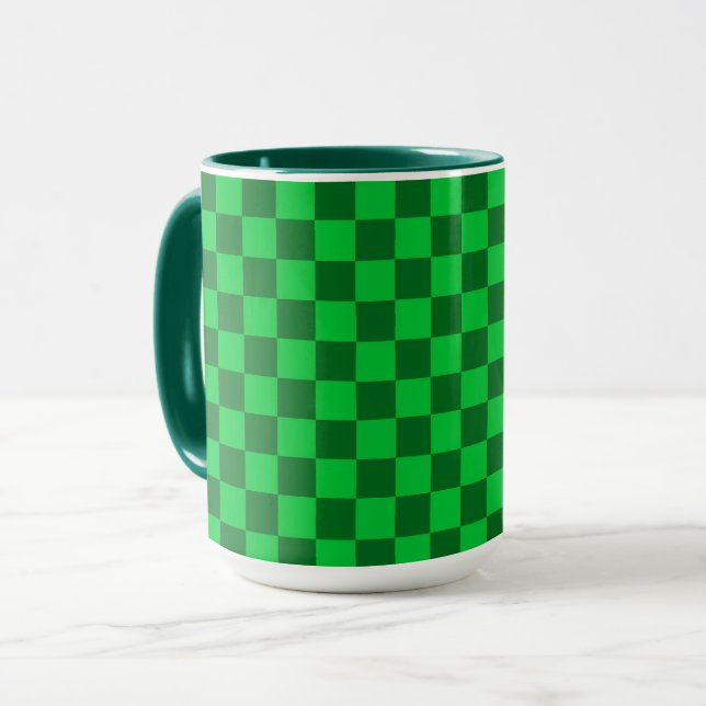Green Two Toned Checkerboard Pattern Mug (Front Left)