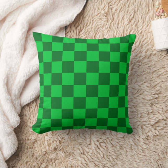 Green Two Toned Checkerboard Pattern Throw Pillow (Blanket)