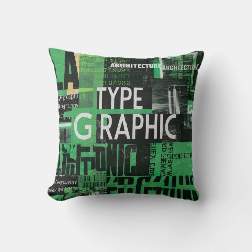 Green Typography Architecture Collage Throw Pillow