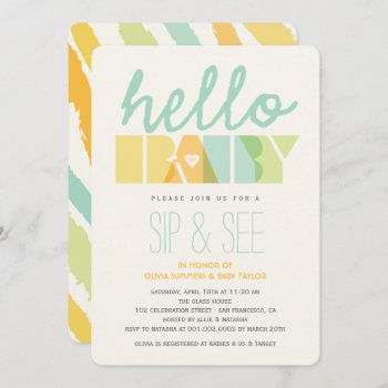 Green Typography Chic Sip & See Hello Baby Shower Invitation by fatfatin_box at Zazzle