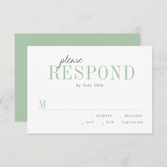 Green typography minimalist wedding RSVP (Front/Back)