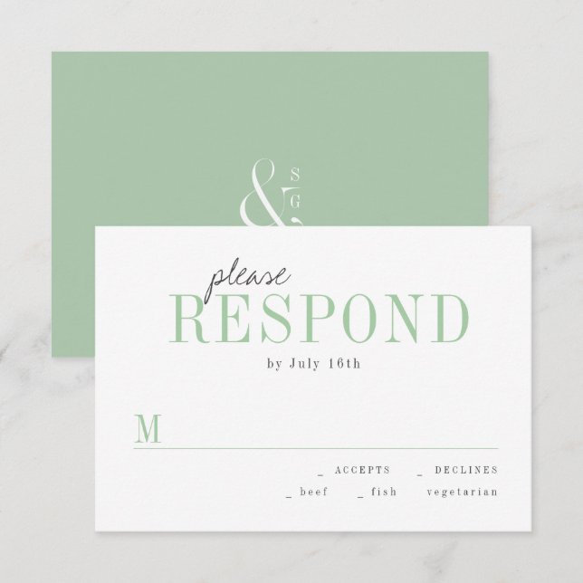 Green typography minimalist wedding RSVP Card (Front/Back)