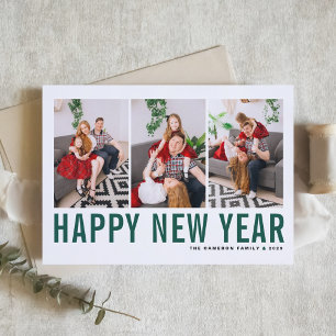 Green Typography Photo Collage Happy New Year Holiday Card
